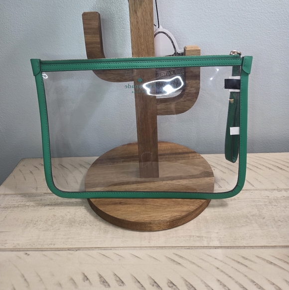 Kate Spade Addie See Through Pouch in clear PVC with Wristlet Set, Snow Pea LN - Picture 5 of 14